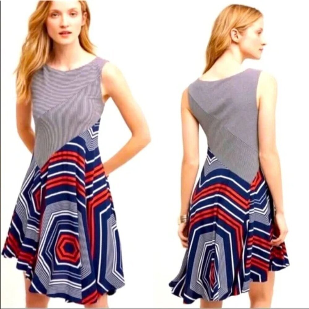 Anthropologie Maeve Cameron Navy Orange Dress Size S